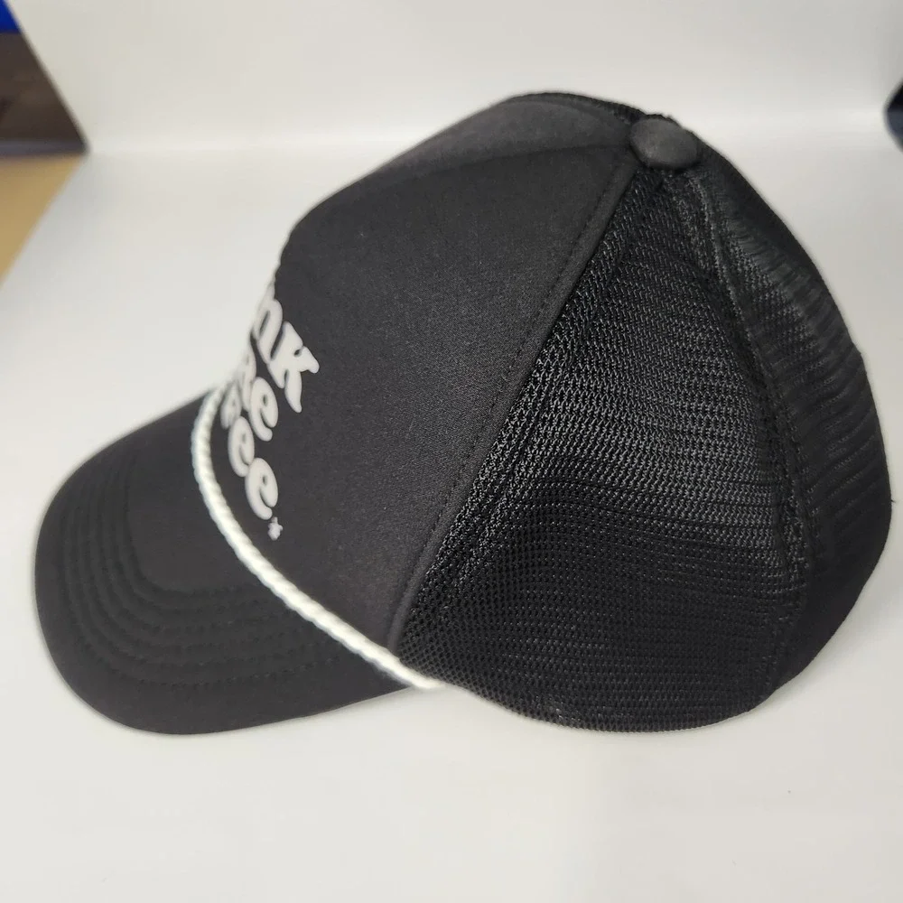 Dutch Bros Drink More Coffee Hat Cap Snap Back Black White Trucker Mesh Mens‎